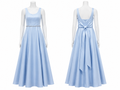 Robe de créateur bleu ciel satinée – dos noué