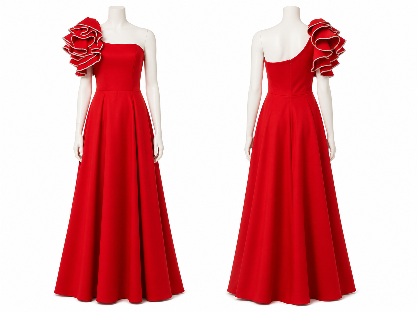 Robe de  rouge rubis asymétrique à volants