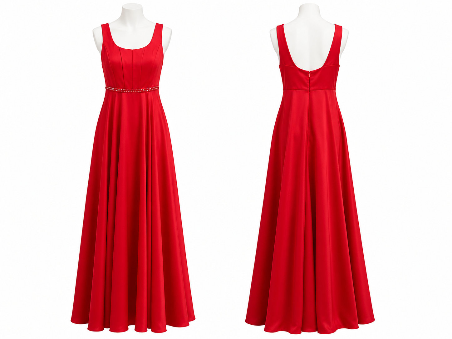 Robe longue rouge écarlate à taille bijou