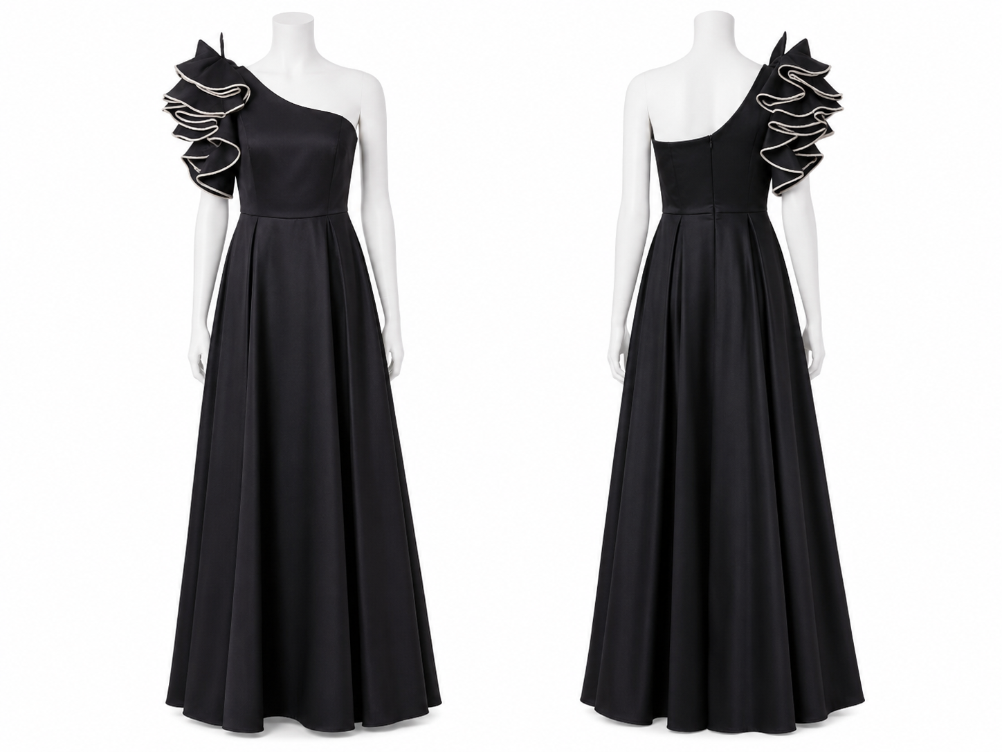 Robe noire asymétrique à épaule sculpturale
