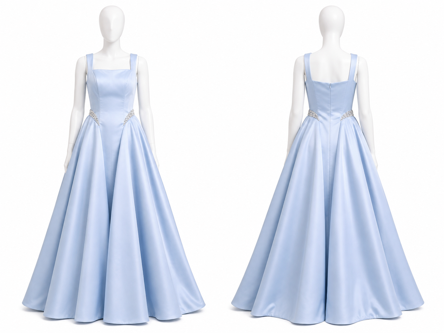 Robe de bal bleu pervenche à taille cristallisée