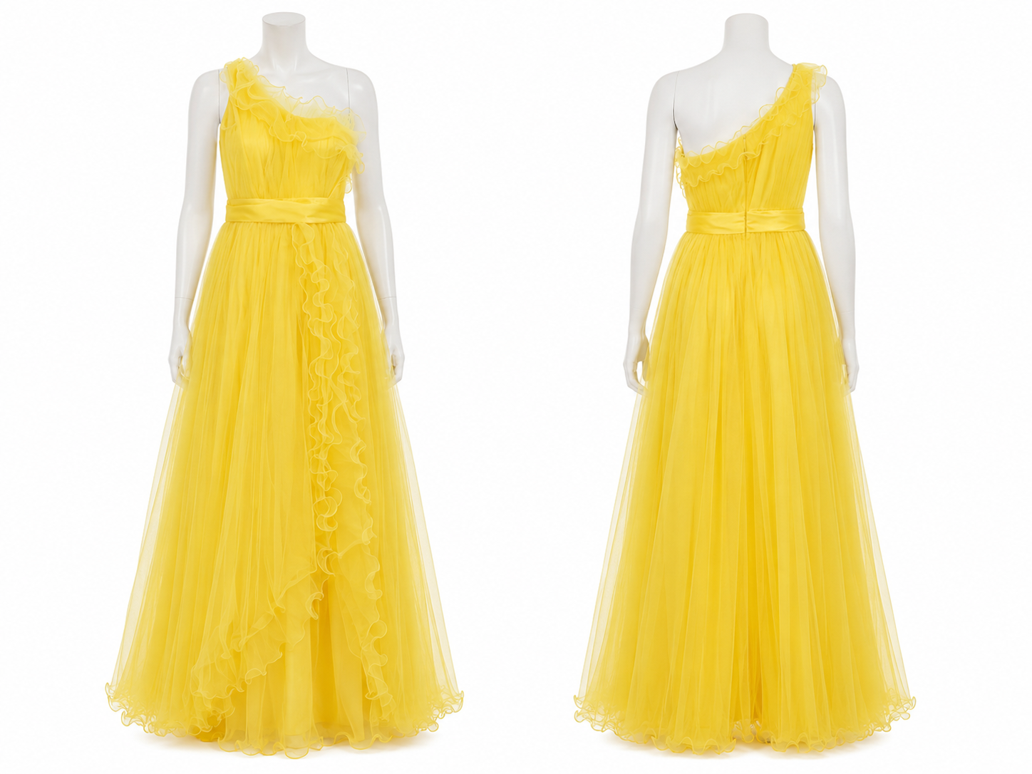 Robe jaune solaire asymétrique en tulle