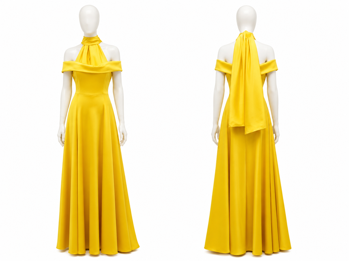 Robe jaune or à col foulard