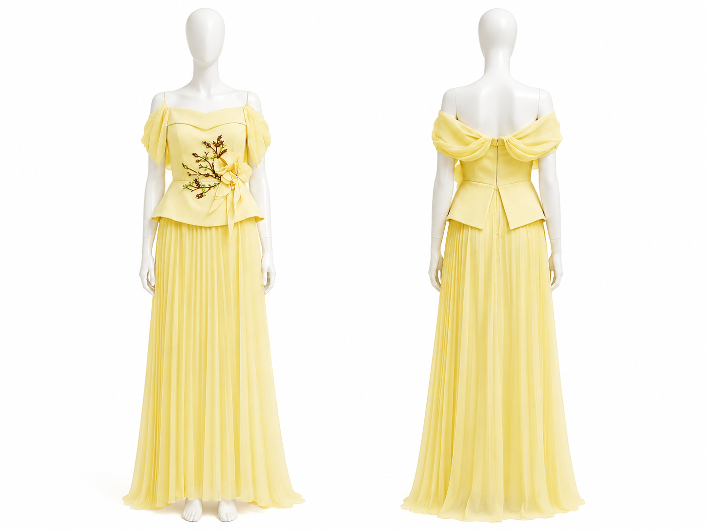 Robe jaune vanille à corsage péplum floral