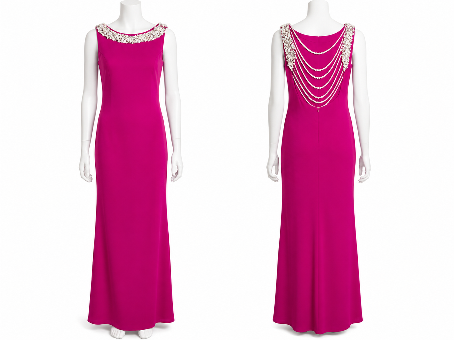 Robe magenta à encolure perlée et dos bijou